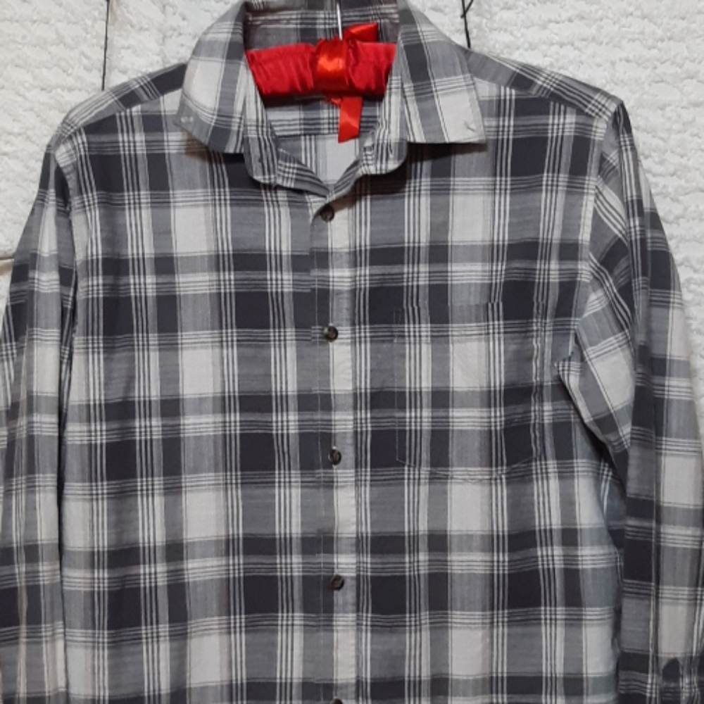 Mens Gray Plaid Print Shirt Size Small Cotton FADED GLORY Casual b31
